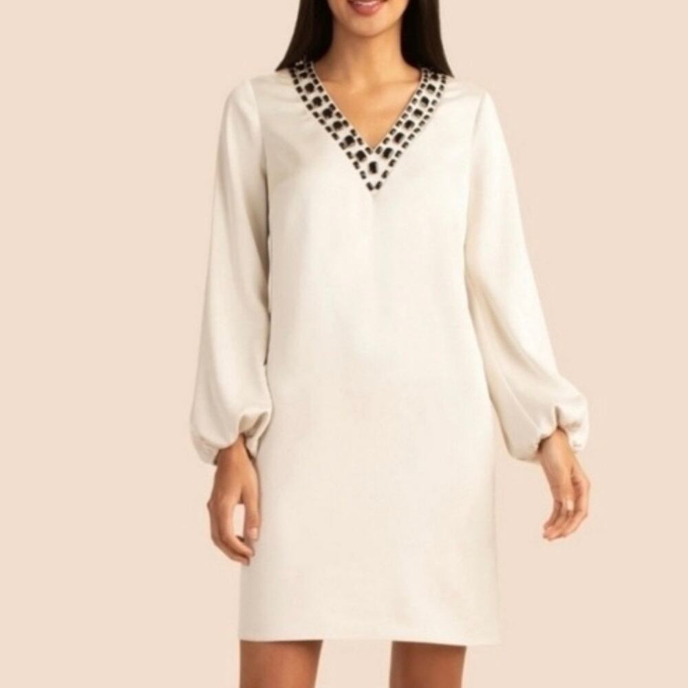 Trina Turk Beaming Embellished Shift Dress Cream Size M